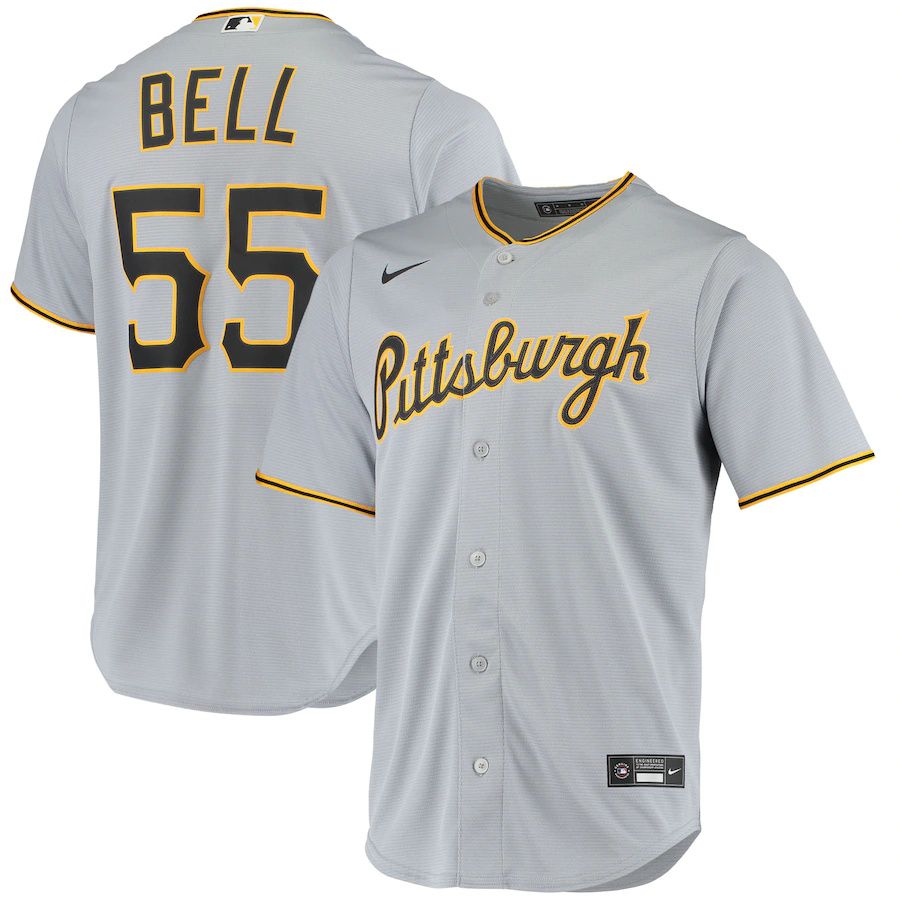 Mens Pittsburgh Pirates #55 Josh Bell Nike Gray Road Replica Player MLB Jerseys->pittsburgh pirates->MLB Jersey